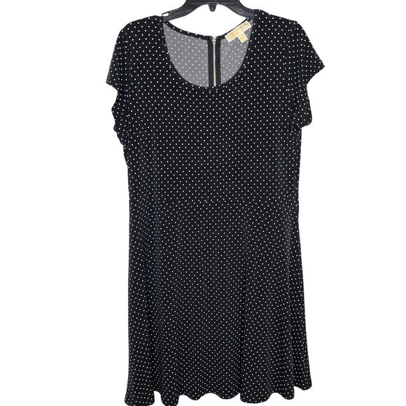 Michael Kors Black Mini Dress with White Polka Dots Short Sleeve XL - Picture 1 of 6